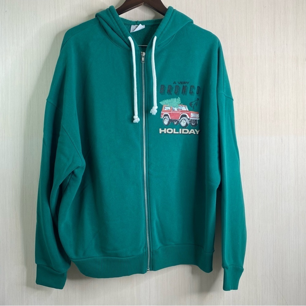 Ford Bronco Full Zip-Up Hoodie with Holiday Graphic Officially Licensed XL